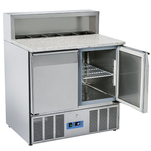 Table à Pizza Avec 2 Portes Gn 1/1, 5X Gn 1/6 H=150 Mm, 0°/+8°C, 9177C