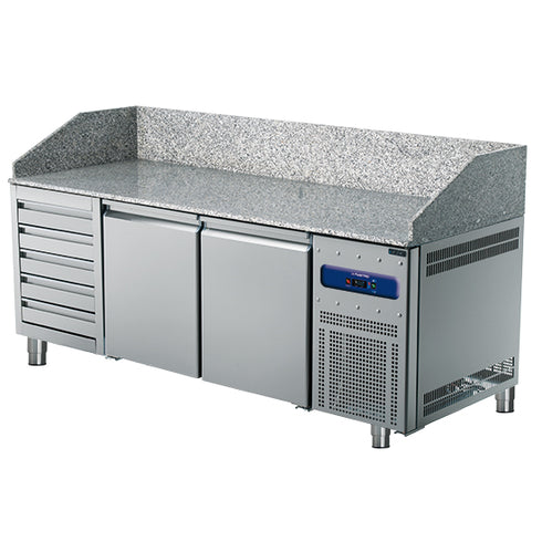 Table à Pizza 2150 Mm Avec 2 Portes 600X400 Mm, 5 Tiroirs En, 9932F/FN