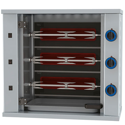 Rôtissoire à Poulets à Gaz Avec Éclairage, 3 Broches Pour 9 Poulets, AJD0006/CCN