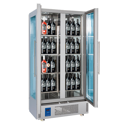 Présentoir Réfrigéré Pour Vins à Île Avec 4 Portes, 128 Bouteilles, +4°/+14°C, BFE0046