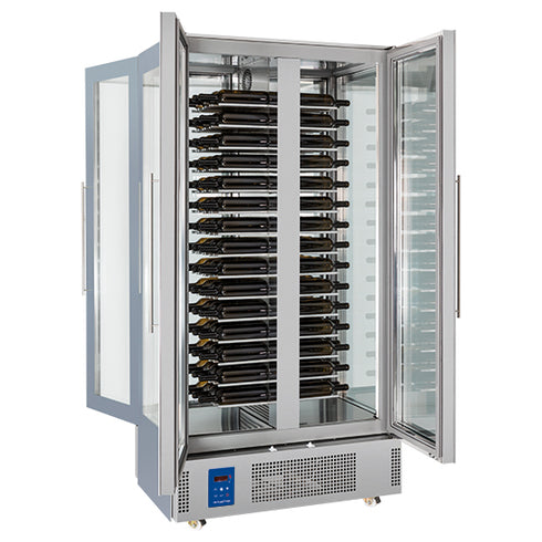 Présentoir Réfrigéré Pour Vins à Île Avec 4 Portes, 120 Bouteilles, +4°/+14°C, BFE0048