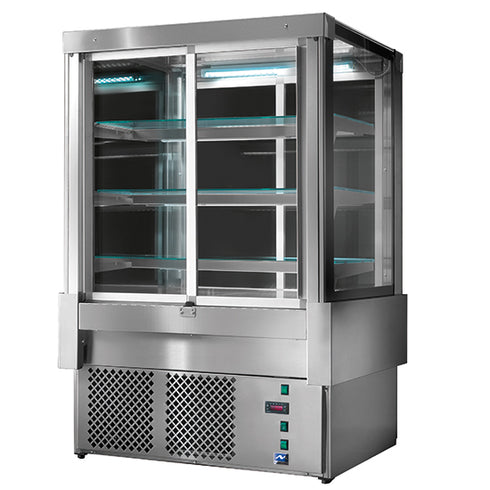 Comptoir Réfrigéré Ventilée Avec 4 Portes Coulissantes Et 3 Étagères, +3°/+5°C, L=1200 Mm - Ral9005, BGB0336