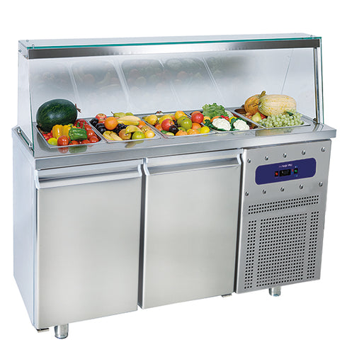 Saladette Avec 2 Portes Gn 1/1 Et Structure En Verre, 4X Gn 1/1 H=150 Mm, -2°/+8°C, BNA0068