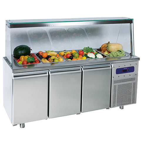 Saladette Avec 3 Portes Gn 1/1 Et Structure En Verre, 5X Gn 1/1 H=150 Mm, -2°/+8°C, BNA0069
