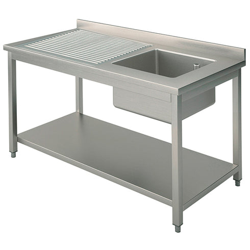 Plonge, 1 Bac, Égouttoir à Gauche, Sur Piètement, Avec Étagère Inférieure, 1000X600 Mm, GLA0002