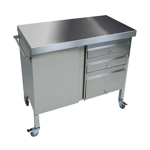 Station De Serveurs Sur Roues En Acier Inoxydable Avec 1 Porte Et 3 Tiroirs, HZZ0005