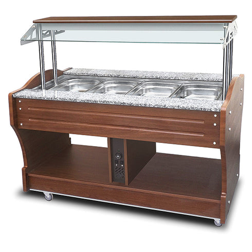 Buffet Bain-Marie à Île, 4X Gn 1/1 H=150 Mm, Hotte Pas Abaissable, IEA0002/I