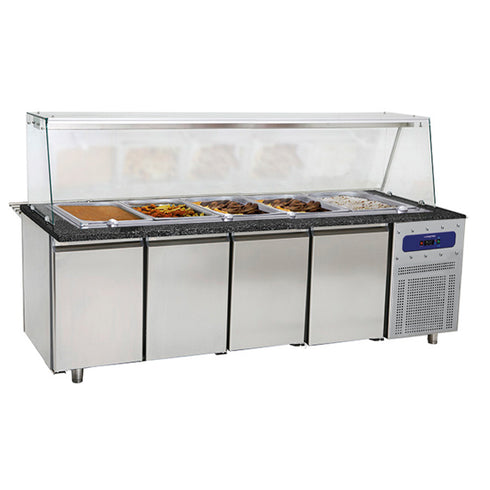 Table De Préparation Chauffée Avec 4 Portes Et Structure En Verre, 6X Gn 1/1 H=100 Mm, IEA0012