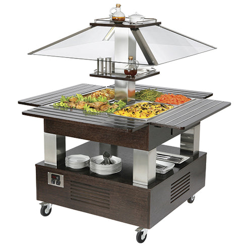 Buffet Bain-Marie à Île, 4X Gn 1/1 H=150 Mm, Hotte Pas Abaissable, IEA0020