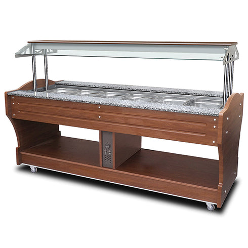 Buffet Bain-Marie à Île, 6X Gn 1/1 H=150 Mm, Hotte Pas Abaissable, IEA0040