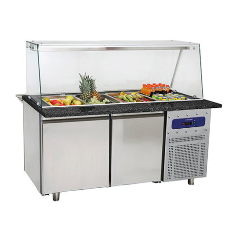 Table De Préparation Réfrigérée Avec 2 Portes Et Structure En Verre, 4X Gn 1/1 H=150 Mm, IEC0050