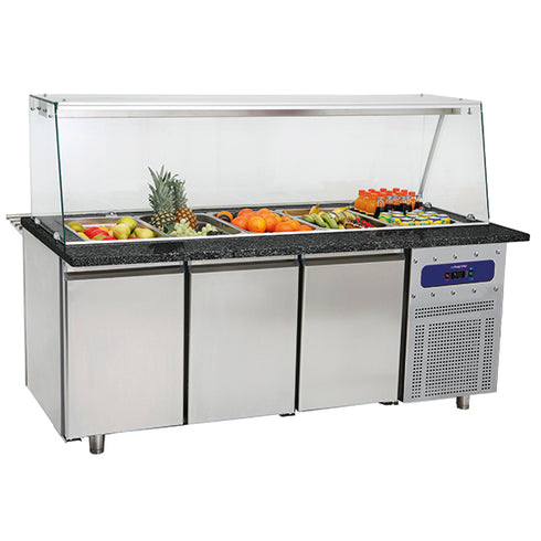 Table De Préparation Réfrigérée Avec 3 Portes Et Structure En Verre, 5X Gn 1/1 H=150 Mm, IEC0051