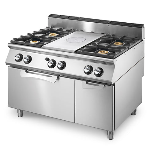 Plaque Coup De Feu Gaz Sur Four Gas Statique Gn 2/1 Et Armoire Fermée + 4 Brûleurs, V70120TPPCFG2