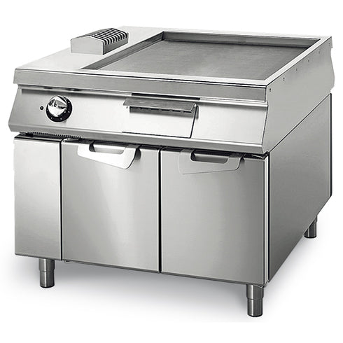 Fry-Top Électrique Lisse Chromée Sur Coffre Avec Portes, Tableau De Contrôle Sur Deux Côtès, VS110100FTEC