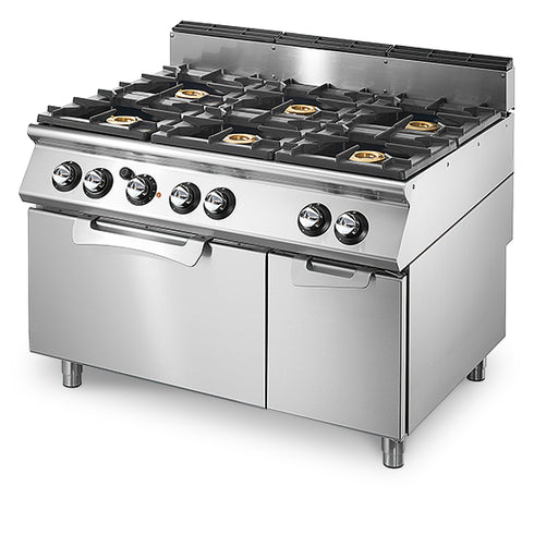 Cuisinière Gaz Sur Four Électrique Statique Gn 2/1 Et Armoire Fermée, 6 Brûleurs, VS70120CFGE