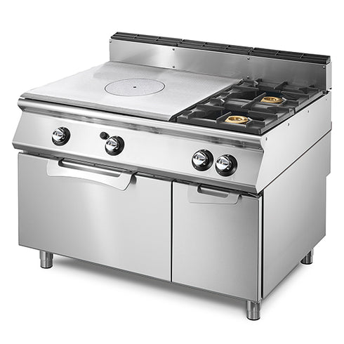 Plaque Coup De Feu Gaz Sur Four Gas Statique Gn 2/1 Et Armoire Fermée + 2 Brûleurs, VS70120TPFG