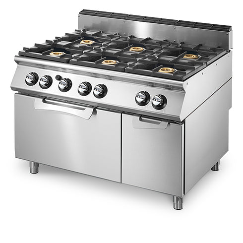 Cuisinière Gaz Sur Four Gaz Statique Gn 2/1 Et Armoire Fermée, 6 Brûleurs, VS90120CFG