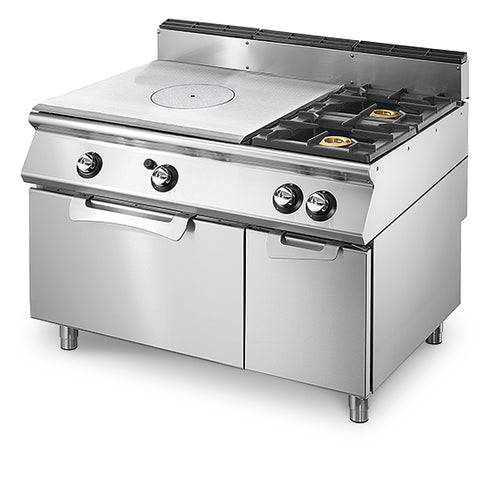 Plaque Coup De Feu Gaz Sur Four Gas Statique Gn 2/1 Et Armoire Fermée + 2 Brûleurs, VS90120TPFG